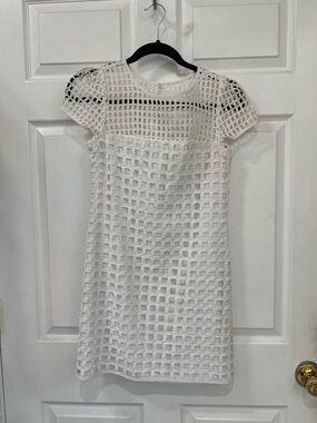 Milly White Grid Lace Mini Dress